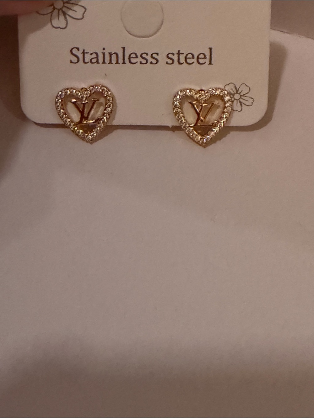 Gold Heart Stud Earrings with Crystal Halo, fashion jewelry - Picture 7 of 8
